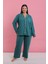 Kadın Büyük Beden Petrol Rengi Düğmeli Pijama Takımı 6