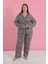 Kadın Büyük Beden Leopar Desenli Düğmeli Pijama Takımı 4
