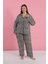 Kadın Büyük Beden Leopar Desenli Düğmeli Pijama Takımı 7