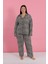 Kadın Büyük Beden Leopar Desenli Düğmeli Pijama Takımı 8