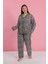 Kadın Büyük Beden Leopar Desenli Düğmeli Pijama Takımı 1