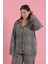 Kadın Büyük Beden Leopar Desenli Düğmeli Pijama Takımı 3