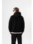Erkek Süzene Nakış Detaylı Kapüşonlu Oversize Polar Hoodie Siyah 3