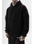 Erkek Süzene Nakış Detaylı Kapüşonlu Oversize Polar Hoodie Siyah 4