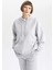 Relax Fit Kapüşonlu Kanguru Cepli Kalın Basic Düz Sweatshirt 10