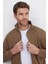 Unisex Relax Fit Rahat Kesim Pamuklu Içi Polarlı Fermuarlı Kahverengi Dik Yaka Flato Cep Sweatshirt Hırka 2