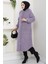 Çizgi Detay Kapüşonlu Kaşe Kap 1634 - Lila 3