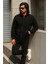 Erkek Trend Kışlık Siyah Oversize Sweatshirt 4