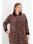 Kadın Büyük Beden Çiçek Desenli Pamuklu Kadife Fermuarlı Cepli Elbise 2