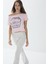Kadın Pembe Renk Baskılı Kayıkçı Yaka Kısa Kollu T-Shirt 1