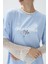 Kadın Mavi Renk Baskılı Oversize T-Shirt 2