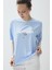 Kadın Mavi Renk Baskılı Oversize T-Shirt 3