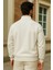 Erkek Kışlık Beyaz Oversize Fermuarlı Sweatshirt 5