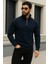 Erkek Trend Kışlık Lacivert Fermuarlı Sweatshirt 4
