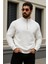Erkek Trend Kışlık Beyaz Fermuarlı Sweatshirt 2