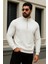 Erkek Trend Kışlık Beyaz Fermuarlı Sweatshirt 3