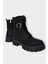 Kalın Taban Fermuarlı Postal Kadın Bot Siyah - Gümüş 2