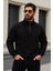 Erkek Trend Kışlık Siyah Fermuarlı Sweatshirt 2