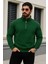 Erkek Trend Kışlık Yeşil Fermuarlı Sweatshirt 1