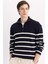 Standart Fit Normal Kesim Dik Yaka Fermuarlı Çizgili Triko Kazak B9717AX24AU 13