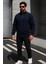 Erkek Trend Oversize Lacivert Fermuarlı Sweatshirt 1
