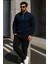 Erkek Trend Oversize Lacivert Fermuarlı Sweatshirt 3