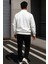 Erkek Trend Oversize Beyaz Fermuarlı Sweatshirt 5