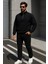 Erkek Trend Oversize Siyah Fermuarlı Sweatshirt 2