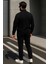Erkek Trend Oversize Siyah Fermuarlı Sweatshirt 5