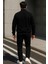 Erkek Trend Oversize Siyah Fermuarlı Sweatshirt 6