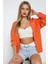 Kadın Oversize Gömlek Düz Renk Oranj Uzun Kol %70 Pamuk %30 Polyester 6