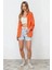 Kadın Oversize Gömlek Düz Renk Oranj Uzun Kol %70 Pamuk %30 Polyester 7