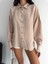 Techmrt Çizgili Oversize Gömlek Bej (Beden: M) 2