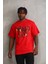 Unisex Baskılı Oversize T-Shirt - Kırmızı 1