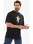 Unisex Bisiklet Yaka Baskılı Oversize T-Shirt - Siyah 1