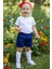 Kız Çocuk Saks Jean Şort Dev Fiyonk Bandana Takım 1