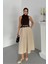Kadın Elbise Midi Şık Kemerli Balıkçı Yaka Sıfır Kollu Eteği Düğmeli Cepli Kontrast Elbise 2