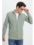 Erkek Slim Fit Dar Kesim Pamuklu Tam Fermuarlı Çift Cepli Dik Yaka Yeşil Sweatshirt Hırka 1