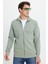 Erkek Slim Fit Dar Kesim Pamuklu Tam Fermuarlı Çift Cepli Dik Yaka Yeşil Sweatshirt Hırka 5