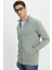 Erkek Slim Fit Dar Kesim Pamuklu Tam Fermuarlı Çift Cepli Dik Yaka Yeşil Sweatshirt Hırka 6
