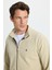 Erkek Slim Fit Dar Kesim Pamuklu Tam Fermuarlı Çift Cepli Dik Yaka Krem Sweatshirt Hırka 2