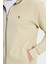 Erkek Slim Fit Dar Kesim Pamuklu Tam Fermuarlı Çift Cepli Dik Yaka Krem Sweatshirt Hırka 3