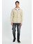 Erkek Slim Fit Dar Kesim Pamuklu Tam Fermuarlı Çift Cepli Dik Yaka Krem Sweatshirt Hırka 4