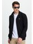Erkek Slim Fit Dar Kesim Pamuklu Tam Fermuarlı Çift Cepli Dik Yaka Siyah Sweatshirt Hırka 1
