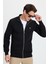 Erkek Slim Fit Dar Kesim Pamuklu Tam Fermuarlı Çift Cepli Dik Yaka Siyah Sweatshirt Hırka 2