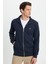 Erkek Slim Fit Dar Kesim Pamuklu Tam Fermuarlı Çift Cepli Dik Yaka Lacivert Sweatshirt Hırka 5