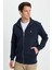 Erkek Slim Fit Dar Kesim Pamuklu Tam Fermuarlı Çift Cepli Dik Yaka Lacivert Sweatshirt Hırka 6