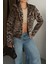 Kadın Ceket Kısa Leopar Desenli Fox Kumaş Ceket Yaka Düğmeli Kürk Mont 5