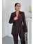 Kadın Ikili Alt Üst Takım Şık Kuşaklı Drapeli Broş Detaylı Blazer Ceket Boru Paça Pantolon Takım 3