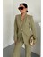 Kadın Ikili Takım Şık Düğme Detaylı Dik Yaka Blazer Ceket Bol Paça Pantolon Takım 3